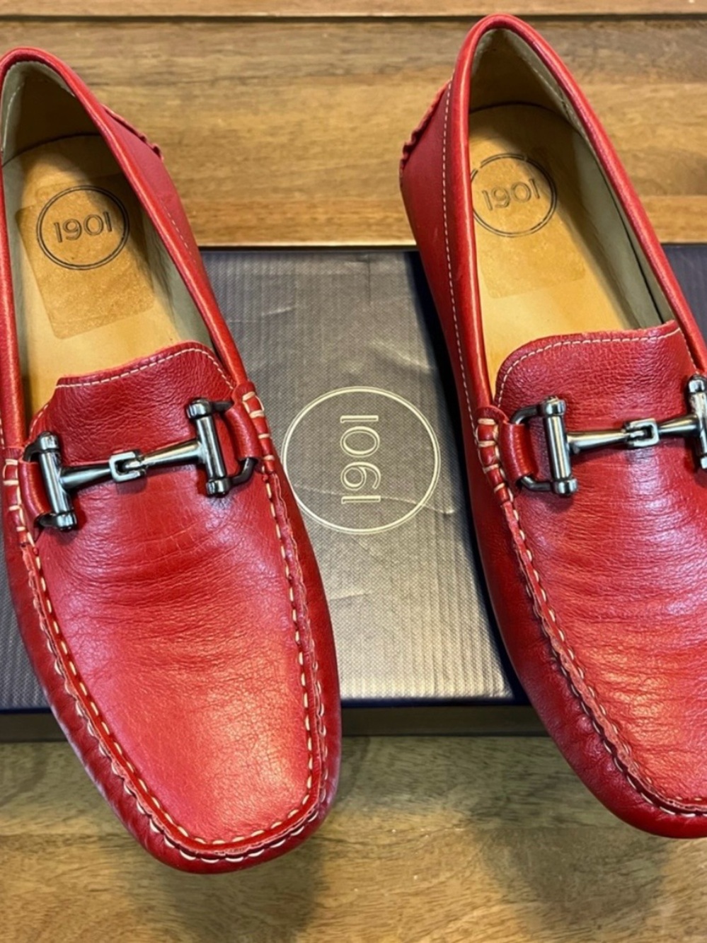 1901 Men's Red Leather Bit Moccasins